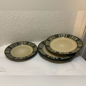 3 Home Trends Fullerton Stoneware Dinner Plates 1 salad Black & Gray Striped Rim